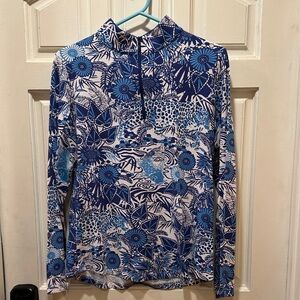 IBKUL Golf Fullover Size M Blue Floral Print Long-Sleeve Top